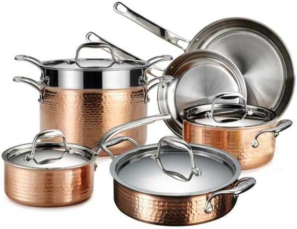 Lagostina Martellata Hammered Copper 10-Piece Cookware Set